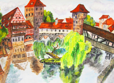 Painting titled "Nuremberg 5" by Irina Afonskaya, Original Artwork, Watercolor