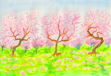 Pittura intitolato "Spring garden 3" da Irina Afonskaya, Opera d'arte originale, Acquarello