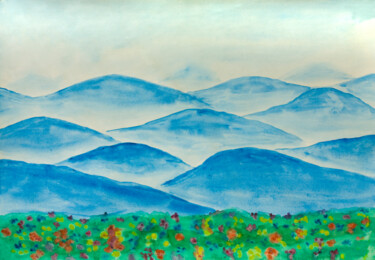 Painting titled "Blue hills 1" by Irina Afonskaya, Original Artwork, Watercolor