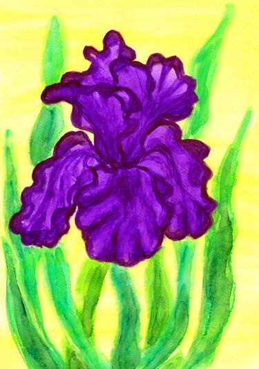 Painting titled "Violet iris waterco…" by Irina Afonskaya, Original Artwork, Watercolor