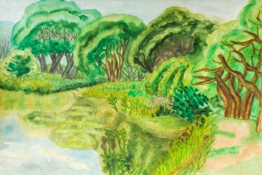 Картина под названием "Summer landscape wi…" - Irina Afonskaya, Подлинное произведение искусства, Акварель