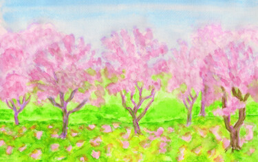 Painting titled "Spring landscape pi…" by Irina Afonskaya, Original Artwork, Watercolor