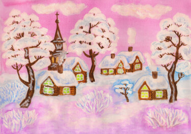 Painting titled "Winter landscape on…" by Irina Afonskaya, Original Artwork, Watercolor