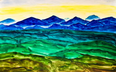 Painting titled "Dark blue hills on…" by Irina Afonskaya, Original Artwork, Watercolor