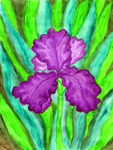Painting titled "Violet iris 2 water…" by Irina Afonskaya, Original Artwork, Watercolor