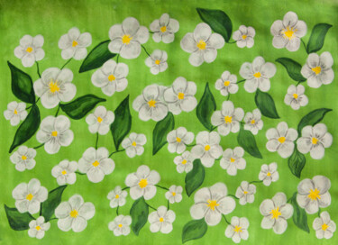 Pintura intitulada "White spring flower…" por Irina Afonskaya, Obras de arte originais, Guache