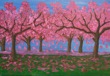 Schilderij getiteld "Pink spring garden…" door Irina Afonskaya, Origineel Kunstwerk, Olie