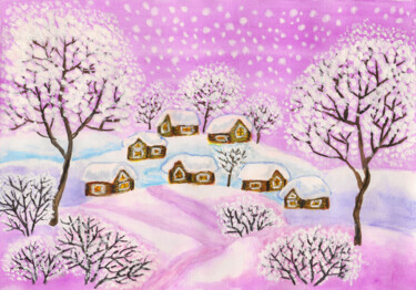 Pintura intitulada "Winter landscape on…" por Irina Afonskaya, Obras de arte originais, Aquarela