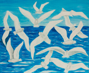 Peinture intitulée "White seagulls" par Irina Afonskaya, Œuvre d'art originale, Acrylique Monté sur Châssis en bois