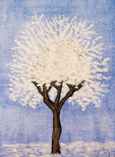 Картина под названием "White tree on dark…" - Irina Afonskaya, Подлинное произведение искусства, Акварель