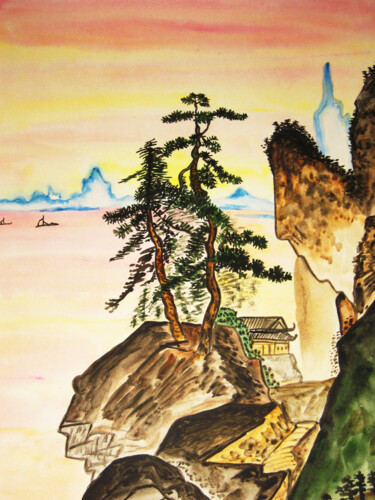 Painting titled "Brown hills with pi…" by Irina Afonskaya, Original Artwork, Watercolor