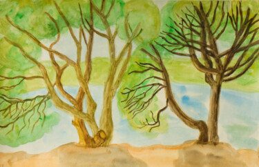 Malerei mit dem Titel "Willow trees near w…" von Irina Afonskaya, Original-Kunstwerk, Aquarell