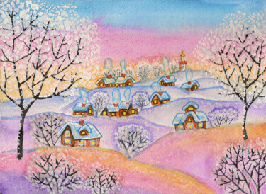 Peinture intitulée "Winter landscape in…" par Irina Afonskaya, Œuvre d'art originale, Aquarelle