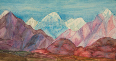 Painting titled "Pink hills" by Irina Afonskaya, Original Artwork, Watercolor