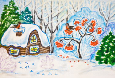 Картина под названием "Winter landscape wi…" - Irina Afonskaya, Подлинное произведение искусства, Акварель