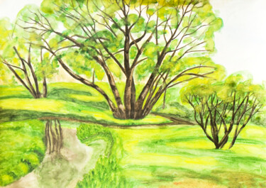 Malerei mit dem Titel "Trees in park" von Irina Afonskaya, Original-Kunstwerk, Aquarell