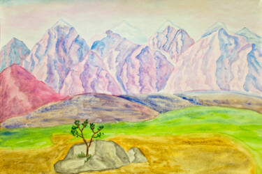 Картина под названием "Pink-blue hills" - Irina Afonskaya, Подлинное произведение искусства, Акварель