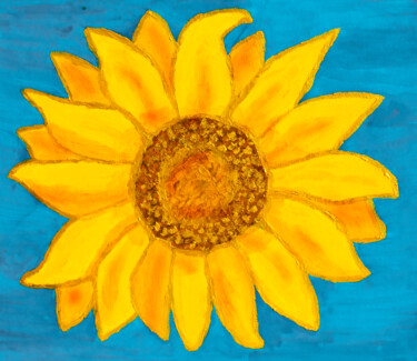 Pintura titulada "Sunflower on blue" por Irina Afonskaya, Obra de arte original, Acrílico Montado en Cartulina