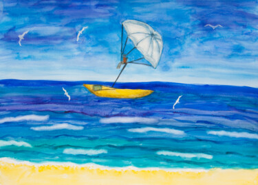 Картина под названием "Seascape with white…" - Irina Afonskaya, Подлинное произведение искусства, Акварель