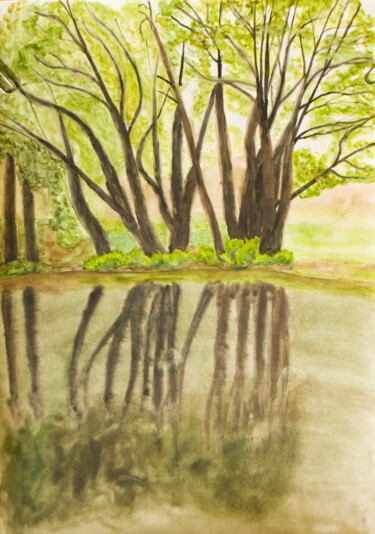 Pittura intitolato "Willow trees near w…" da Irina Afonskaya, Opera d'arte originale, Acquarello