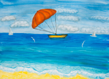 Картина под названием "Seascape with orang…" - Irina Afonskaya, Подлинное произведение искусства, Акварель