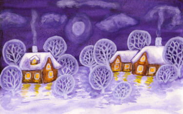 Painting titled "Winter landscape wi…" by Irina Afonskaya, Original Artwork, Watercolor