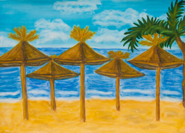 Pittura intitolato "Exotic beach umbrel…" da Irina Afonskaya, Opera d'arte originale, Acquarello