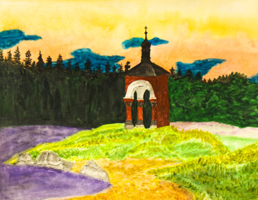 Schilderij getiteld "Chapel on Valaam is…" door Irina Afonskaya, Origineel Kunstwerk, Aquarel