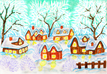 Schilderij getiteld "Winter landscape wi…" door Irina Afonskaya, Origineel Kunstwerk, Aquarel