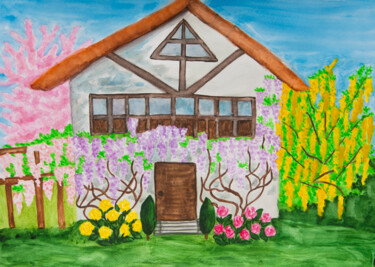 Painting titled "House with wistaria" by Irina Afonskaya, Original Artwork, Watercolor