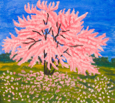Painting titled "Cercis tree in blos…" by Irina Afonskaya, Original Artwork, Oil