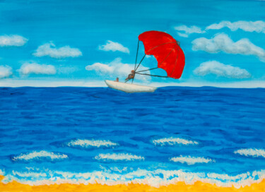 Pittura intitolato "Seascape with red p…" da Irina Afonskaya, Opera d'arte originale, Acquarello