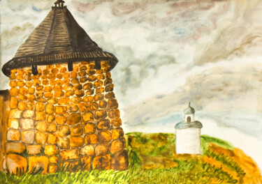 Schilderij getiteld "Tower of Solovetski…" door Irina Afonskaya, Origineel Kunstwerk, Aquarel