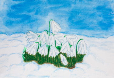 Painting titled "Snowdrops in snow" by Irina Afonskaya, Original Artwork, Watercolor