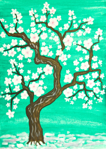 Картина под названием "Tree on green" - Irina Afonskaya, Подлинное произведение искусства, Гуашь
