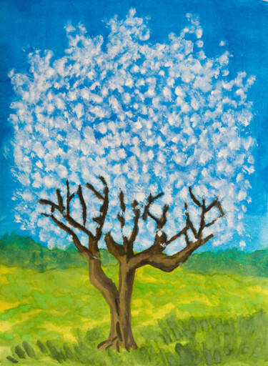 Ζωγραφική με τίτλο "Apple tree in bloss…" από Irina Afonskaya, Αυθεντικά έργα τέχνης, Ακρυλικό