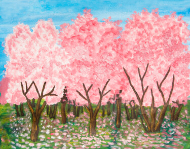 Ζωγραφική με τίτλο "Pink spring garden 6" από Irina Afonskaya, Αυθεντικά έργα τέχνης, Ακρυλικό