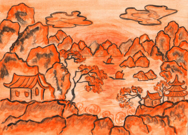 Картина под названием "Chinese landscape i…" - Irina Afonskaya, Подлинное произведение искусства, Акварель