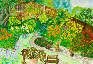 Schilderij getiteld "English garden" door Irina Afonskaya, Origineel Kunstwerk, Aquarel