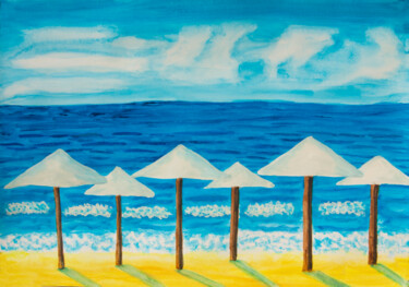 Peinture intitulée "Seascape with white…" par Irina Afonskaya, Œuvre d'art originale, Aquarelle