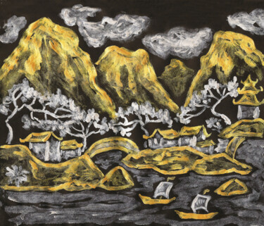 Painting titled "Landscape with hill…" by Irina Afonskaya, Original Artwork, Gouache