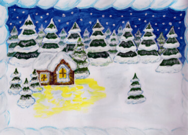Malarstwo zatytułowany „House in winter for…” autorstwa Irina Afonskaya, Oryginalna praca, Akryl
