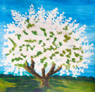 Schilderij getiteld "Apple tree in bloss…" door Irina Afonskaya, Origineel Kunstwerk, Olie