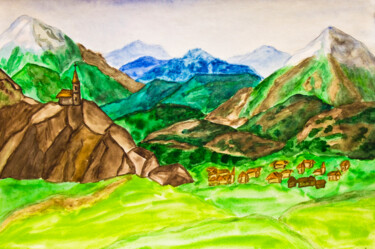 Pintura intitulada "Mountains in Italy" por Irina Afonskaya, Obras de arte originais, Aquarela