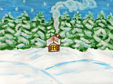 Картина под названием "House in forest 1" - Irina Afonskaya, Подлинное произведение искусства, Акварель
