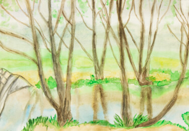 Painting titled "Spring trees" by Irina Afonskaya, Original Artwork, Watercolor