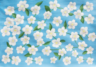 Pintura intitulada "White flowers on bl…" por Irina Afonskaya, Obras de arte originais, Guache