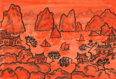 Malerei mit dem Titel "Chinese landscape i…" von Irina Afonskaya, Original-Kunstwerk, Gouache