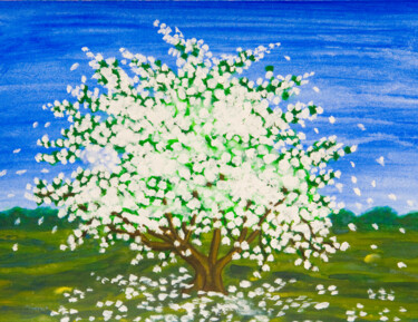 Painting titled "White tree in bloss…" by Irina Afonskaya, Original Artwork, Acrylic