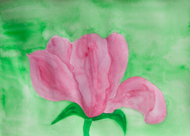 Painting titled "Magnolia on green" by Irina Afonskaya, Original Artwork, Watercolor